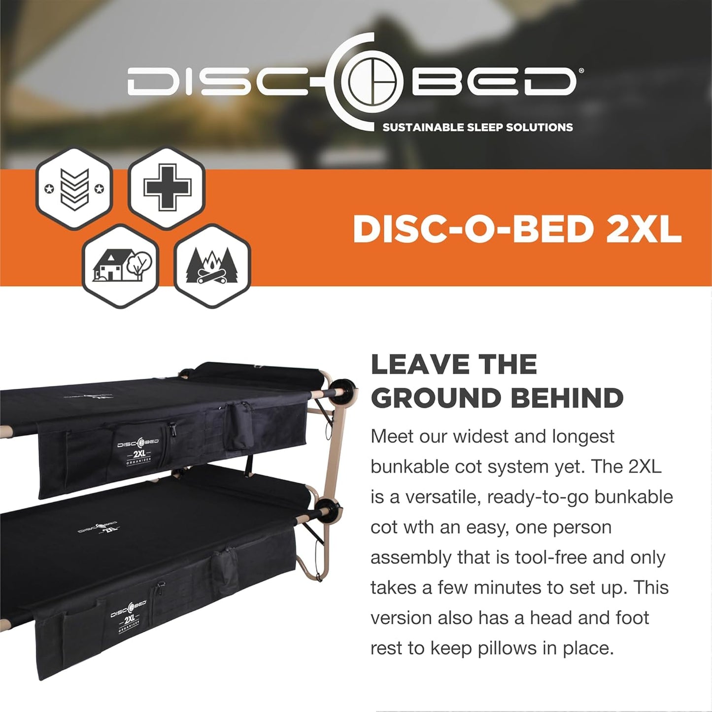 Outdoor Convertible 2 Person Camping Cot with Side Organizers B171