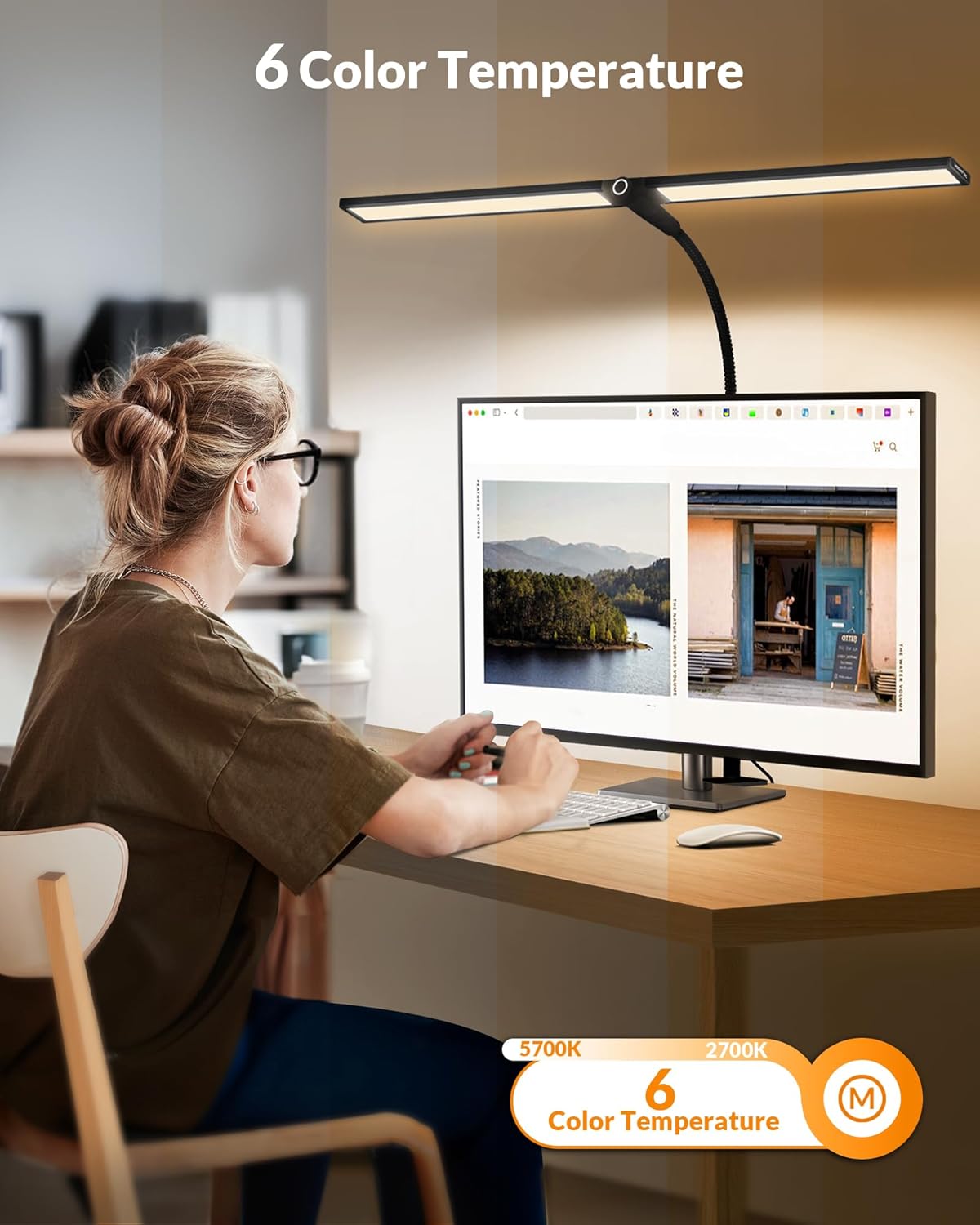 Double Head LED Desk Lamp with Clamp for Home Office, Black V65297