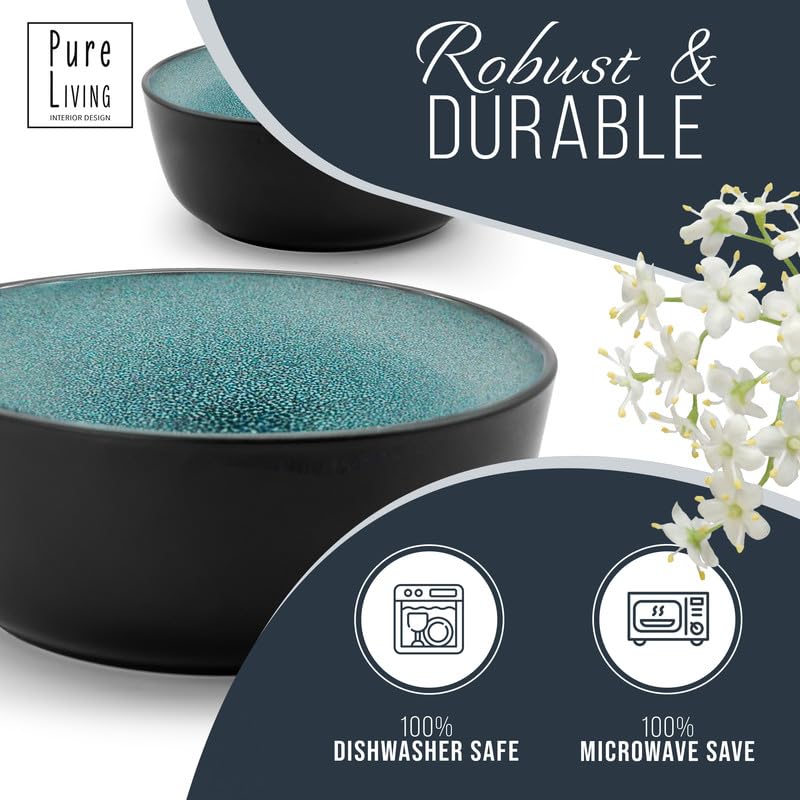 24 Piece Stoneware Dinnerware Set for 8, Microwave Safe, Beige Light Blue K232889