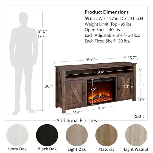 Ameriwood Home Farmington Electric Fireplace Console 50" TV Stand, Black Oak D89553