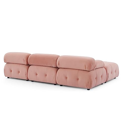 Pink Velvet Sleeper Sofa Bed with Ottoman Solid Wood Frame S22538