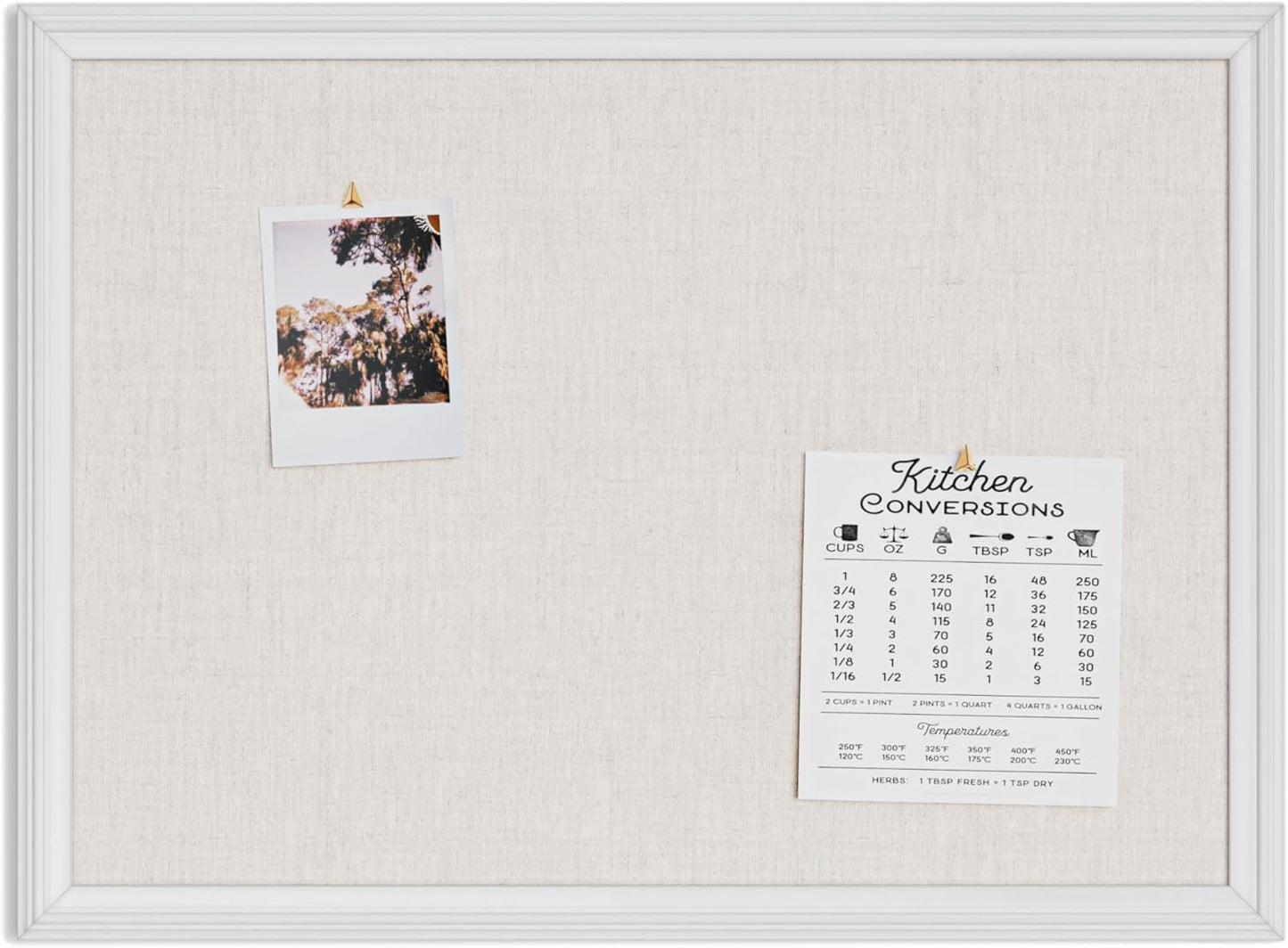 U Brands Farmhouse Linen Bulletin Board 23"x17" White Wood Frame L6877