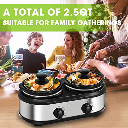 Double Slow Cooker, 2 x 1.25QT Mini Pots, Adjustable Temp, Dishwasher Safe, Stainless Steel J3720