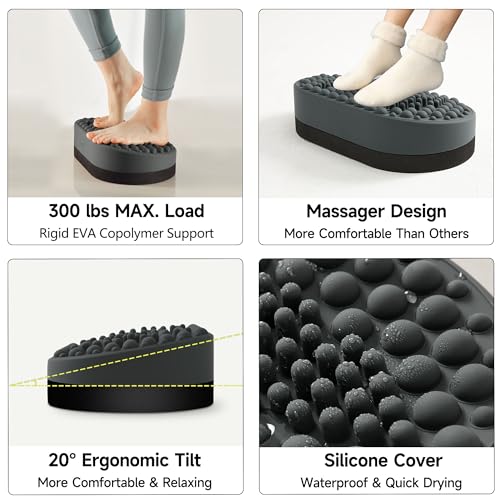 Foot Rest for Under Desk with Foot Massager, Soft Silicone, Gray V42503