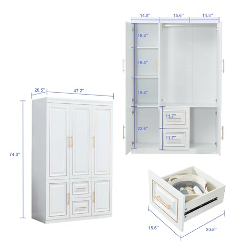 White Wood Closet Cabinet with Doors for Bedroom Y530863