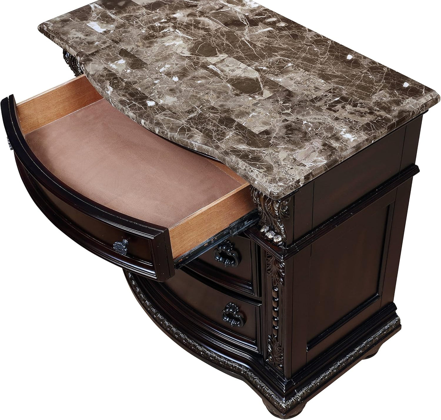 Traditional Style 3-Drawer Nightstand with Marble Top Solid Wood S314707
