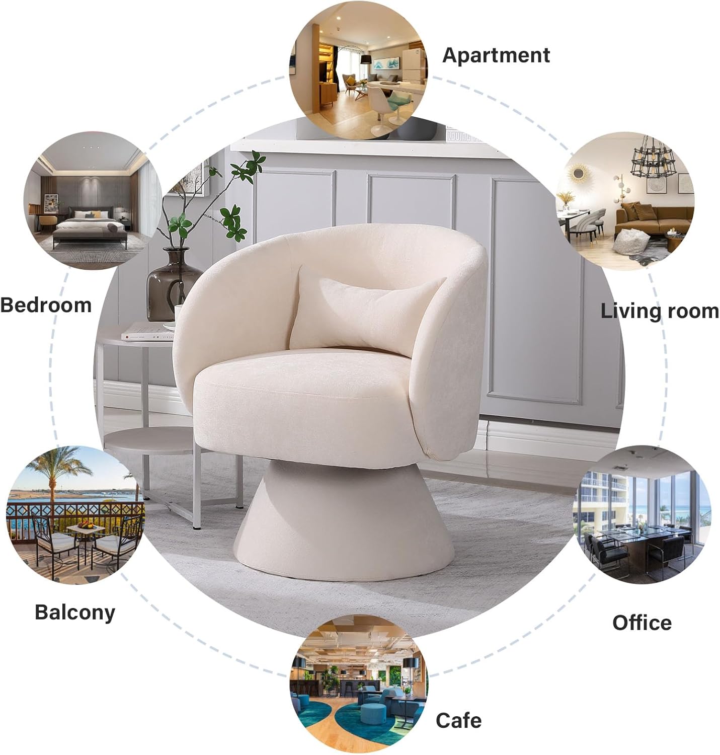 Swivel Barrel Chair with Pillow, Linen Fabric Accent Chair for Living Room Bedroom, Beige W4529