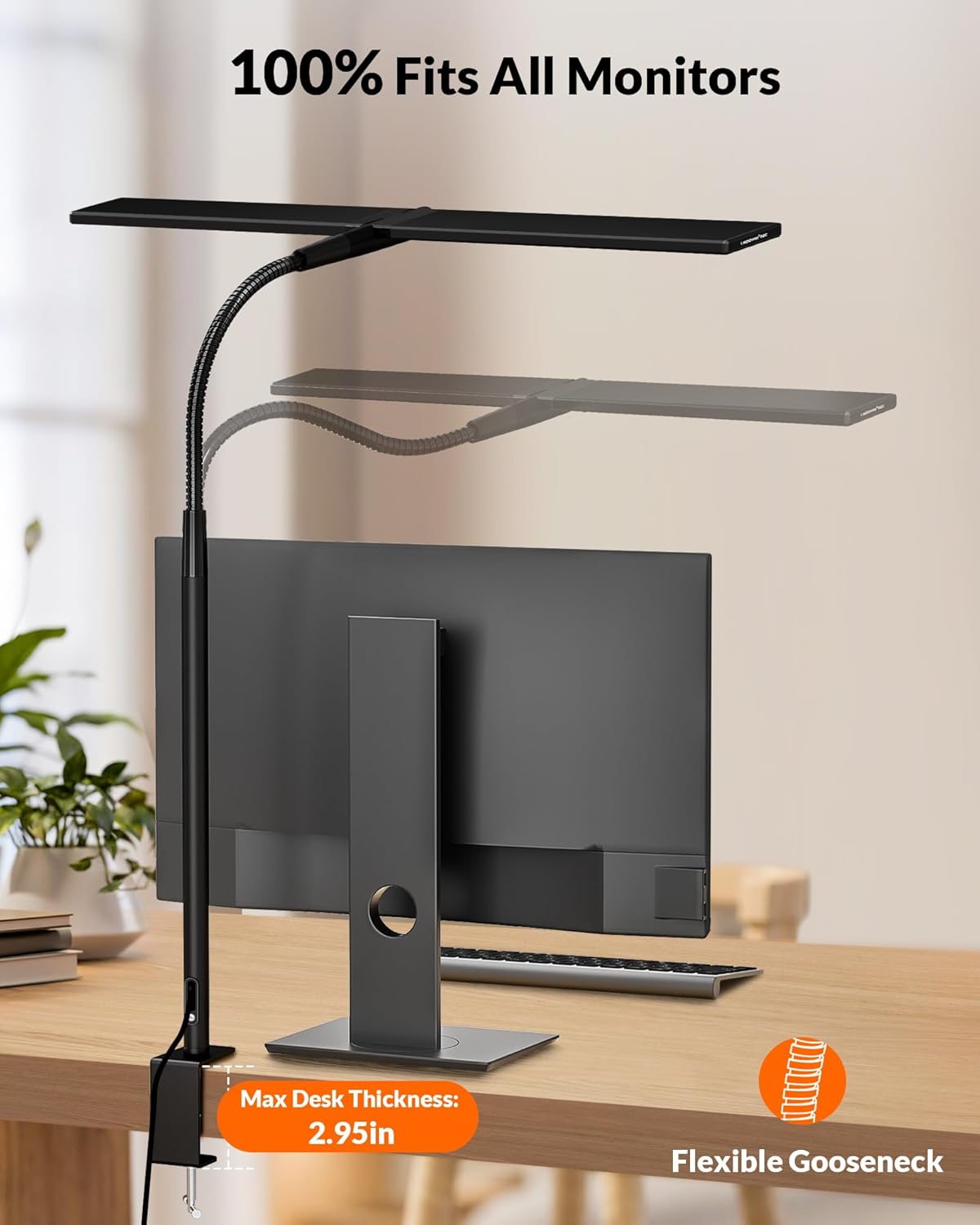Double Head LED Desk Lamp with Clamp for Home Office, Black V65297