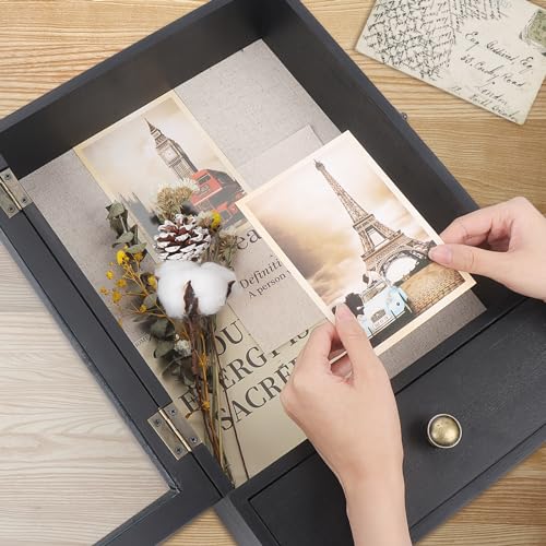 Shadow Box Frame 3.2" Deep with Real Glass and Drawer, Black J7816