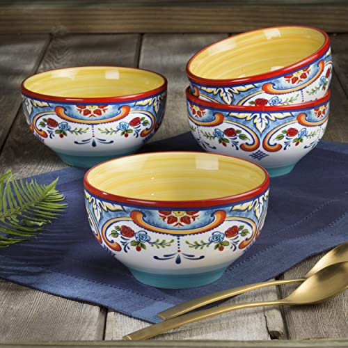 Euro Ceramica Zanzibar 16 Piece Dinnerware Set, Service for 4, Blue and Yellow L9181