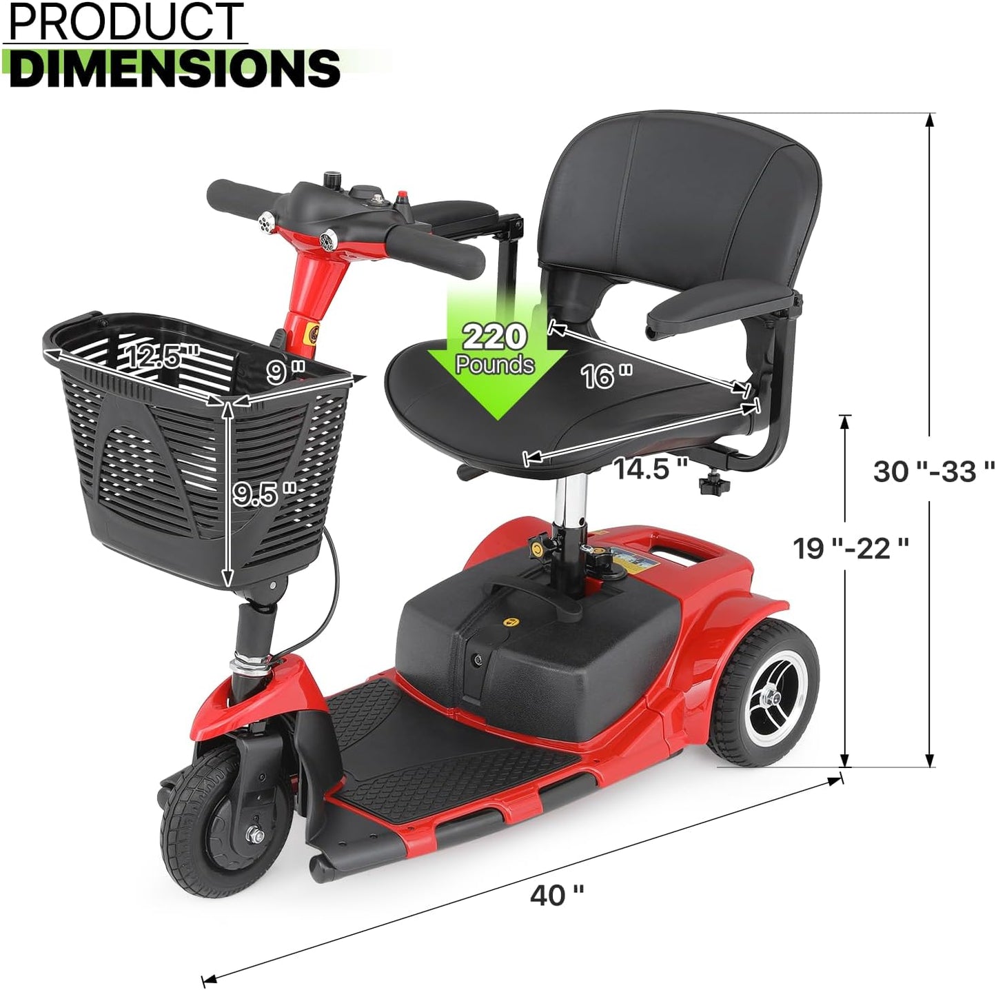 Magshion 3-Wheel Folding Mobility Scooter for Adults S71968