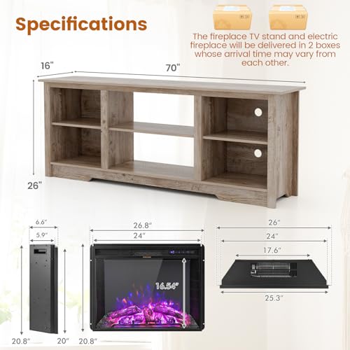 COSTWAY Electric Fireplace TV Stand for TVs up to 75 Inches, 1500W Heater, Black B106