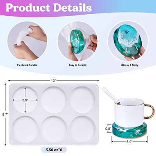 LET'S RESIN 6 Cavity Silicone Coaster Mold for Epoxy Resin, Round F69732