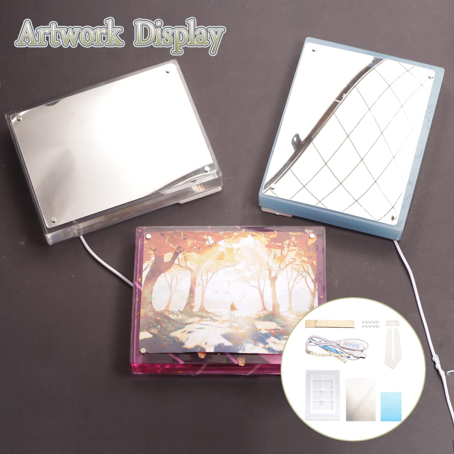 BOSOIRSOU 19 pcs Luminous Photo Frame Resin Casting Mold Set, Rectangle Silicone Molds for DIY Crafts Q51998