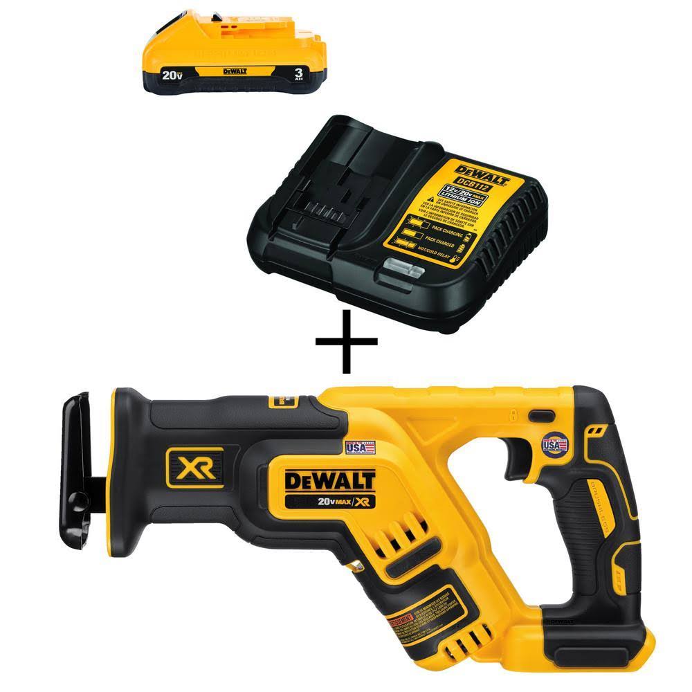 DeWalt 20-Volt Max XR Lithium-Ion Cordless Brushless Compact Reciprocating Saw with Bonus 20-Volt 3.0Ah Battery and Charger DCS3