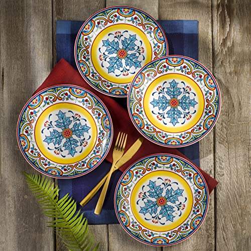 Euro Ceramica Zanzibar 16 Piece Dinnerware Set, Service for 4, Blue and Yellow L9181