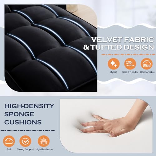 Velvet Tufted 3 in 1 Convertible Sleeper Sofa Bed with Adjustable Backrest, Grey G74205