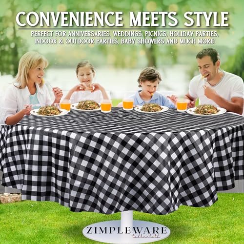ZIMPLEWARE Red Gingham Checkered Plastic Tablecloth Disposable 84in Round (12 Pack) W571138