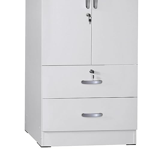 Grace Wood 2-Door Wardrobe Armoire with 2 Drawers (White) Q357312