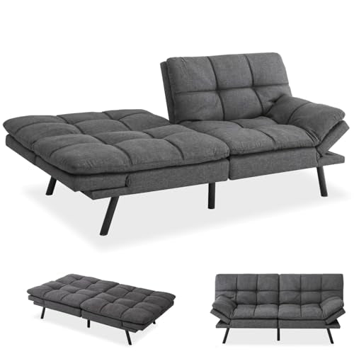 MUUEGM Memory Foam Futon Sofa Bed Convertible, Black Faux Leather M20306