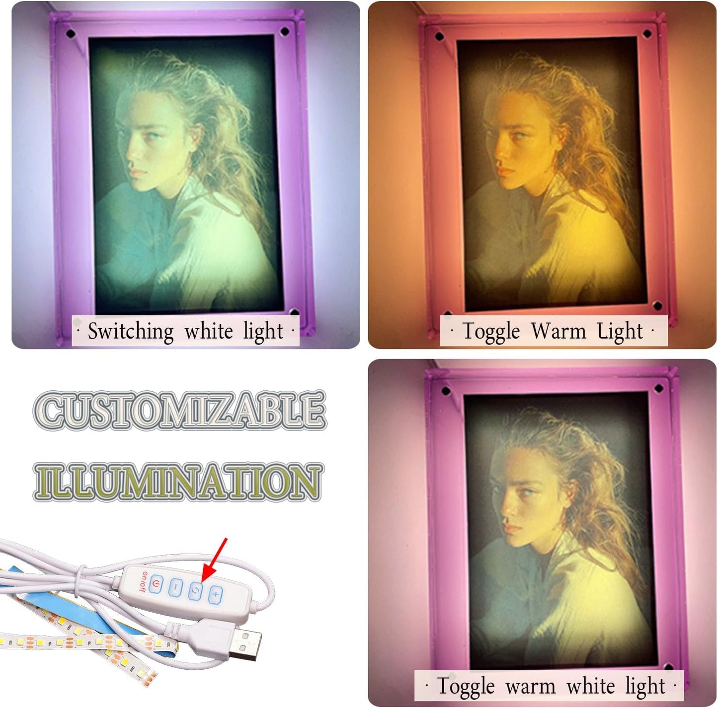 BOSOIRSOU 19 pcs Luminous Photo Frame Resin Casting Mold Set, Rectangle Silicone Molds for DIY Crafts Q51998
