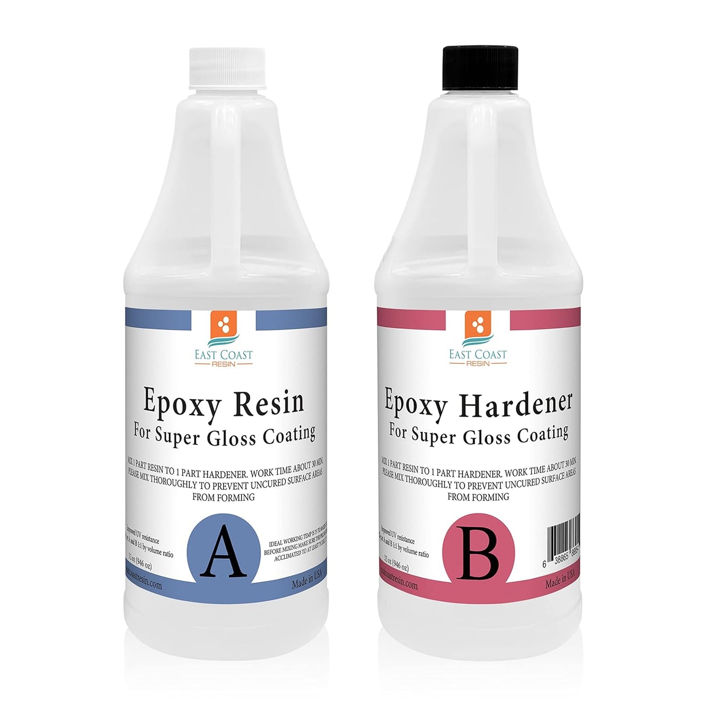Epoxy Resin 64 Oz Kit | 1:1 Crystal Clear Resin and Hardener for Super Gloss Coating | for Bars, Tabletop, Art, Jewelry, Casting Molds | Safe for Use on Wood, Metal, Stone, Plastic, Marine Sealer