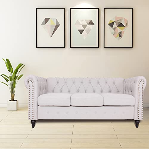 Chesterfield Sofa with Nail-Head Trim, Modern Fabric Accent Chair E8175