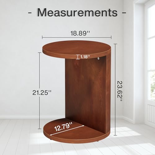 Tribesigns Solid Wood C-Shaped End Table, Set of 2, Walnut L691