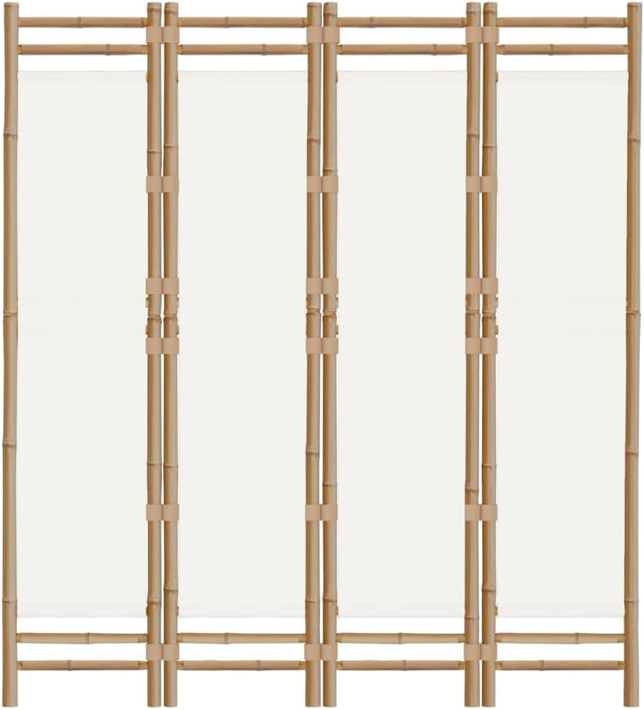 Bamboo 4-Panel Room Divider 63" Cream White Y56303