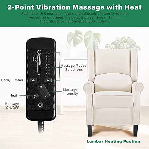 LEISLAND Wingback Recliner Chair with Heat and Massage, Beige D210229