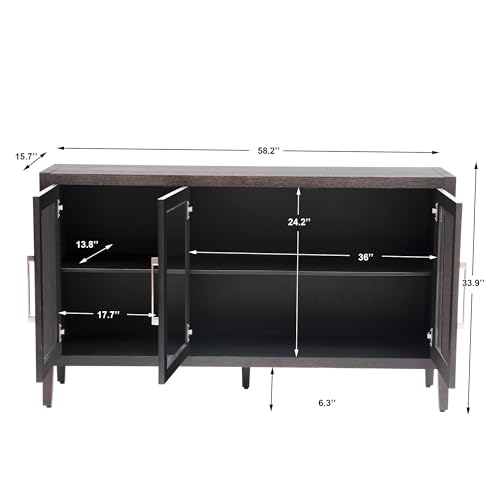 Amposei Modern Sideboard Cabinet 58.2-Inch Credenza with Glass Door, Black G647219