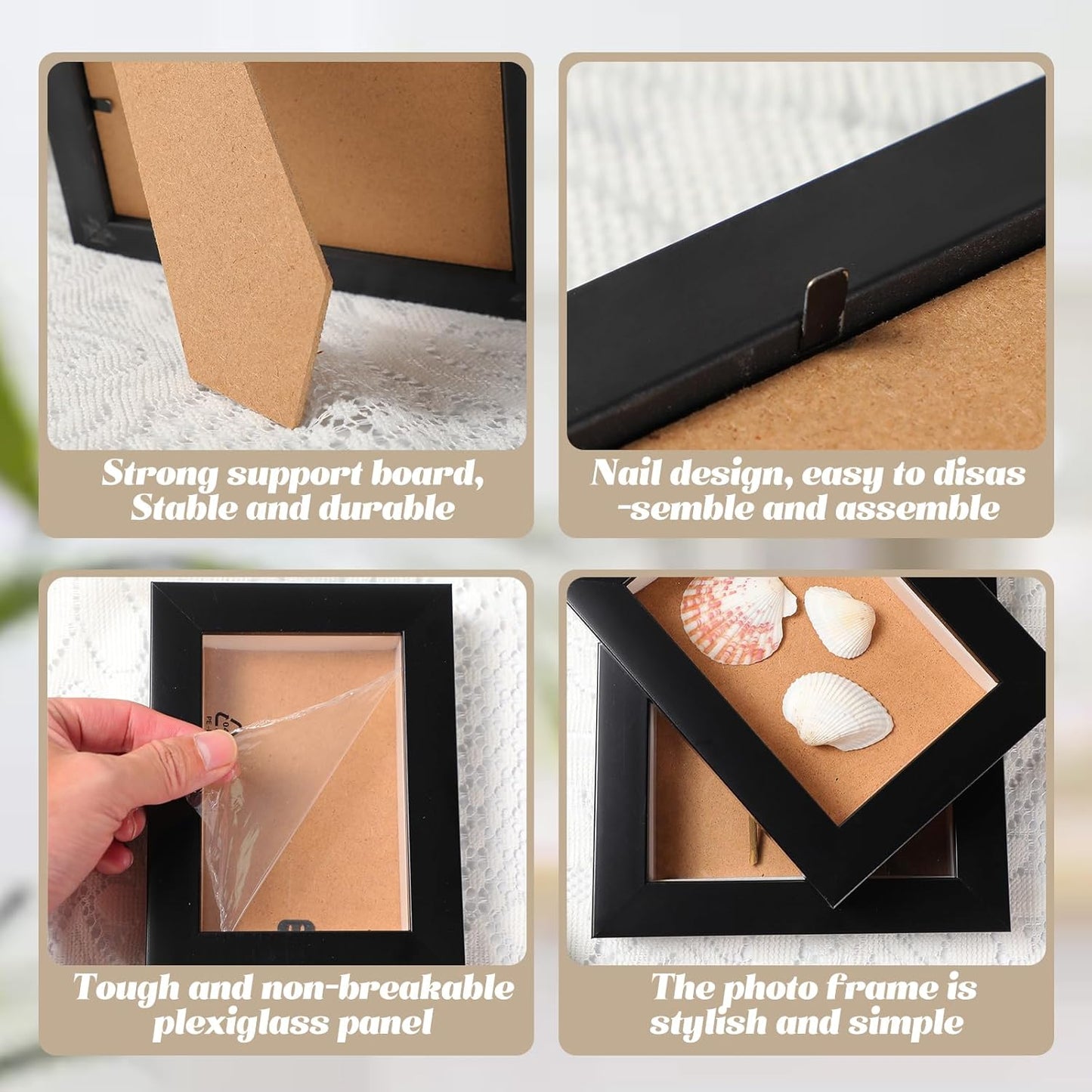 6 Pcs Shadow Box Frame 4 Size Black Wood Display Case for Photos, Medals, Keepsake Q10550