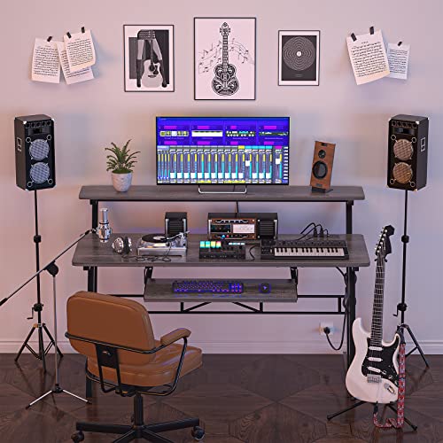 armocity 47'' Music Studio Desk with Power Outlet, Oak A720