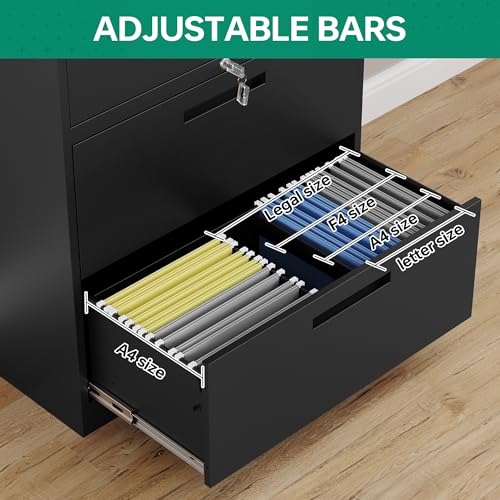 Letaya Metal Storage Cabinet with Lock, 2 Drawers, Adjustable Shelves, Black N4147