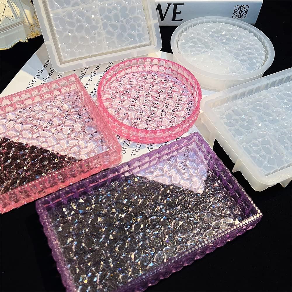 3PCS Diamond Resin Tray Mold with Edges, Silicone Mold for Epoxy Casting G74083