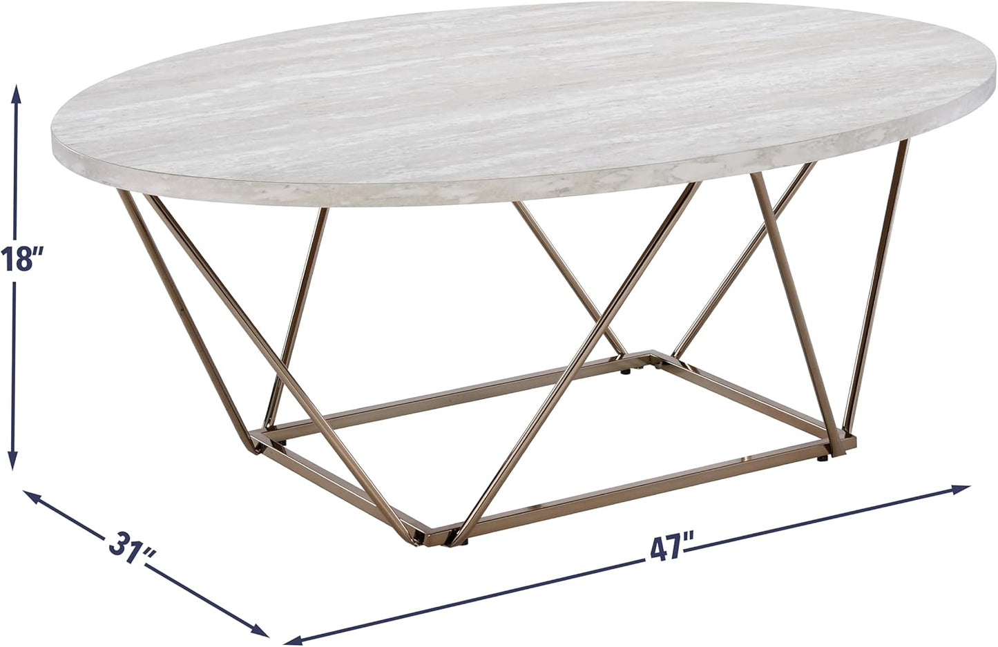 Modern Oval Coffee Table Faux Marble Top with Gold Metal Legs G491