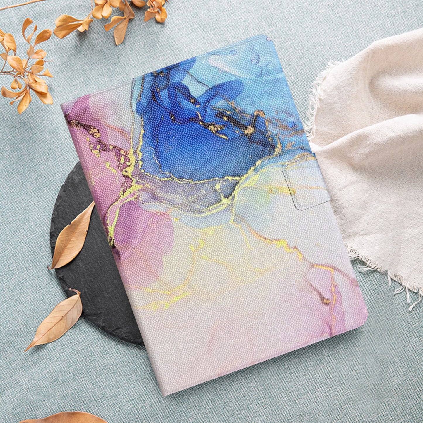 UUCOVERS Fire HD 10 Tablet Case 11th Gen 2021, PU Leather Stand Case, Marble Pink Blue W261292