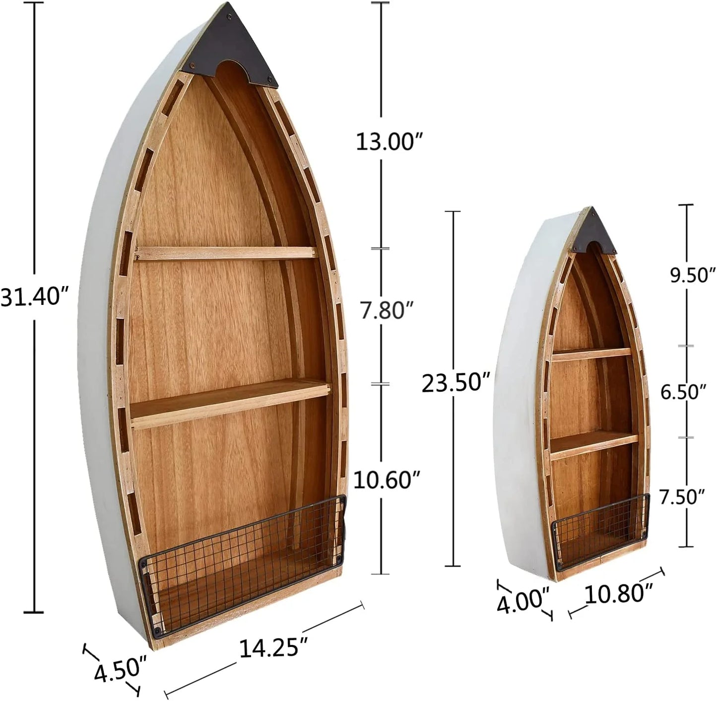 Wooden Boat Decor Hanging Shelf with 3 Tiers for Wall, Rustic Nautical Beach Theme Q5944
