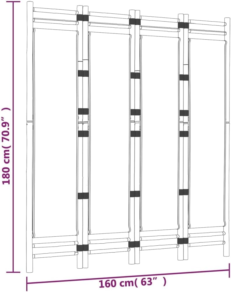 Bamboo 4-Panel Room Divider 63" Cream White Y56303