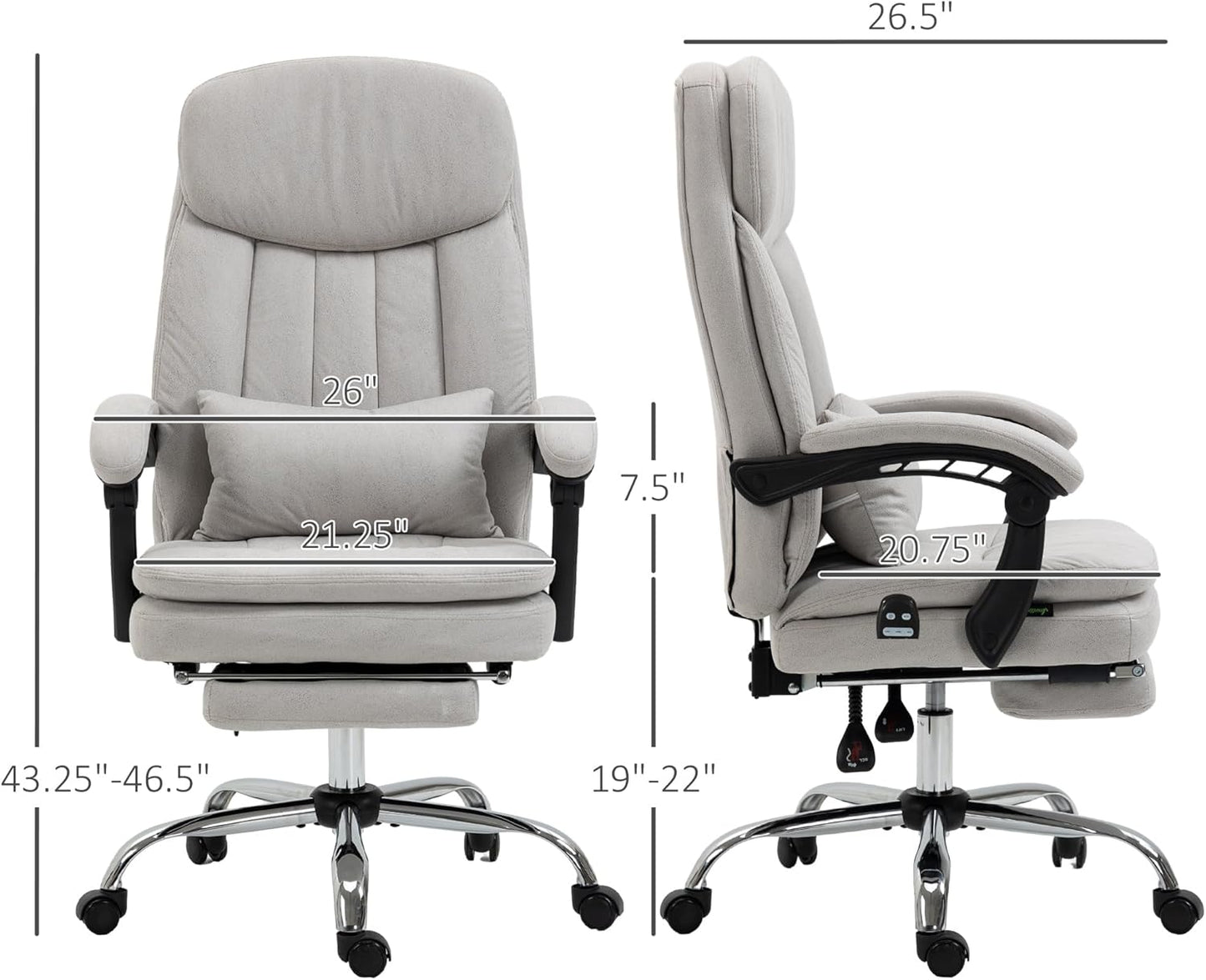 Executive Massage Office Chair Swivel Reclining PU Leather with Lumbar Support, Light Gray P303