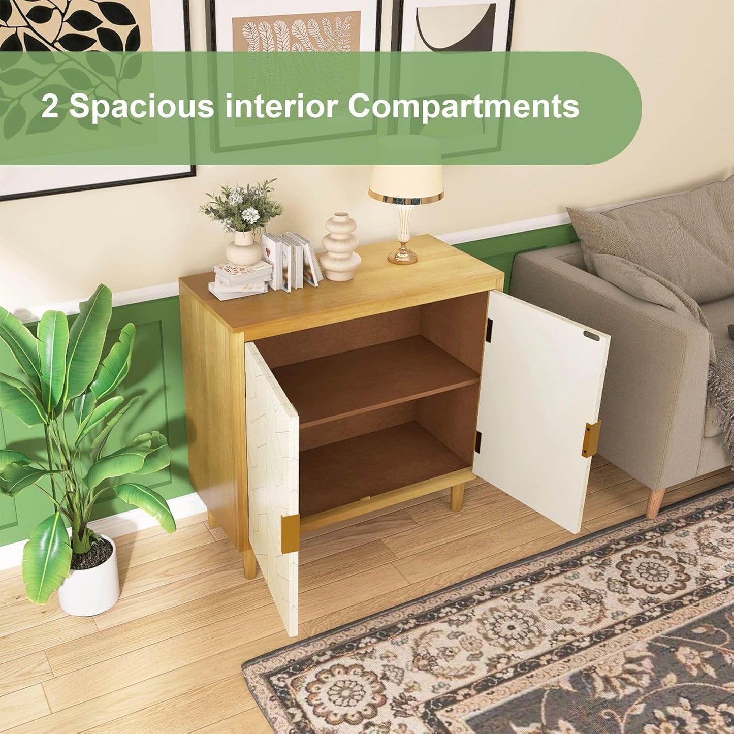 Hand-Carved Sideboard Buffet Cabinet with Solid Pine Legs, Caramel Oak G66697