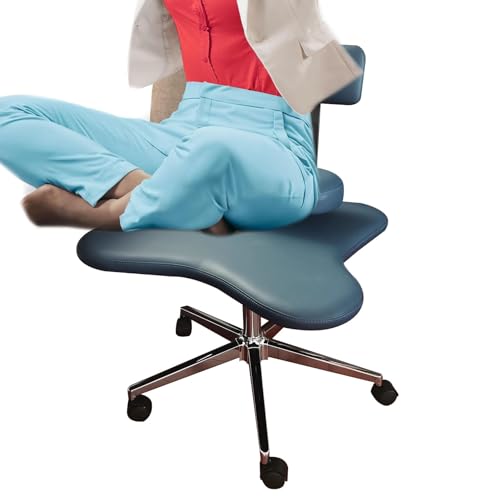 Ergonomic Cross Legged Office Chair/Meditation Kneeling Chair, Mobile Height-Adjustable Criss Cross Chair/Desk Chairs, with Lumbar Support & Wheels(White)