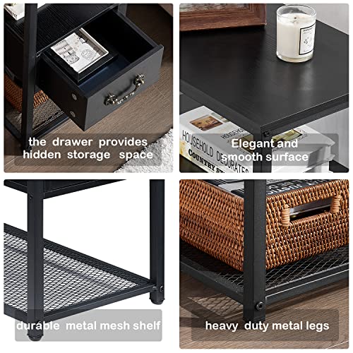VECELO Tall End Side Table with Storage Shelf, Black G15796