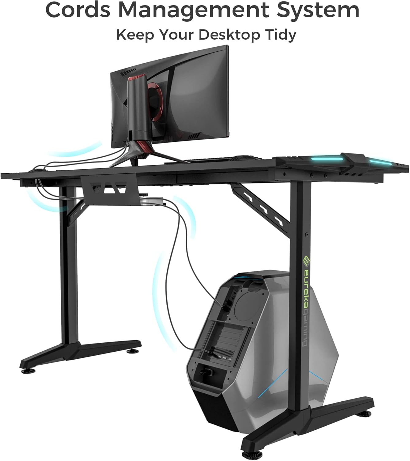 EUREKA ERGONOMIC RGB Gaming Desk 55 Inch Computer Desk with USB Ports, Black Q742