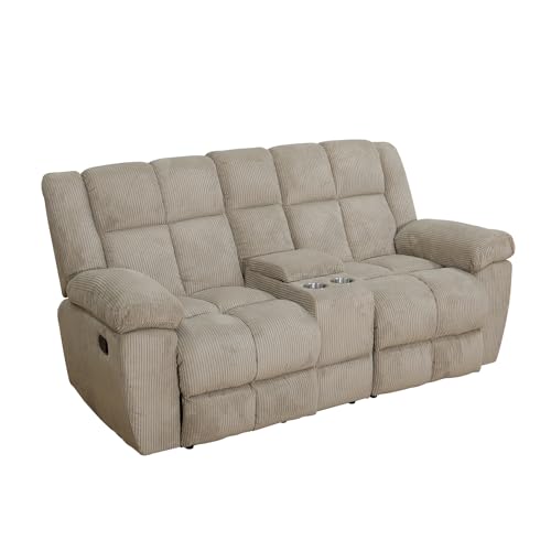 Corduroy Manual Reclining Sofa Set 3 Pieces, Khaki M572