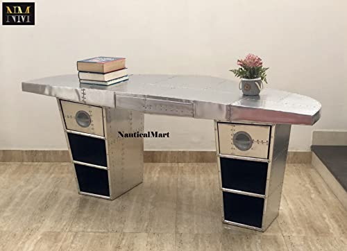 NauticalMart Aviator Wing Shaped Aluminium Desk 72 Inches Q718251