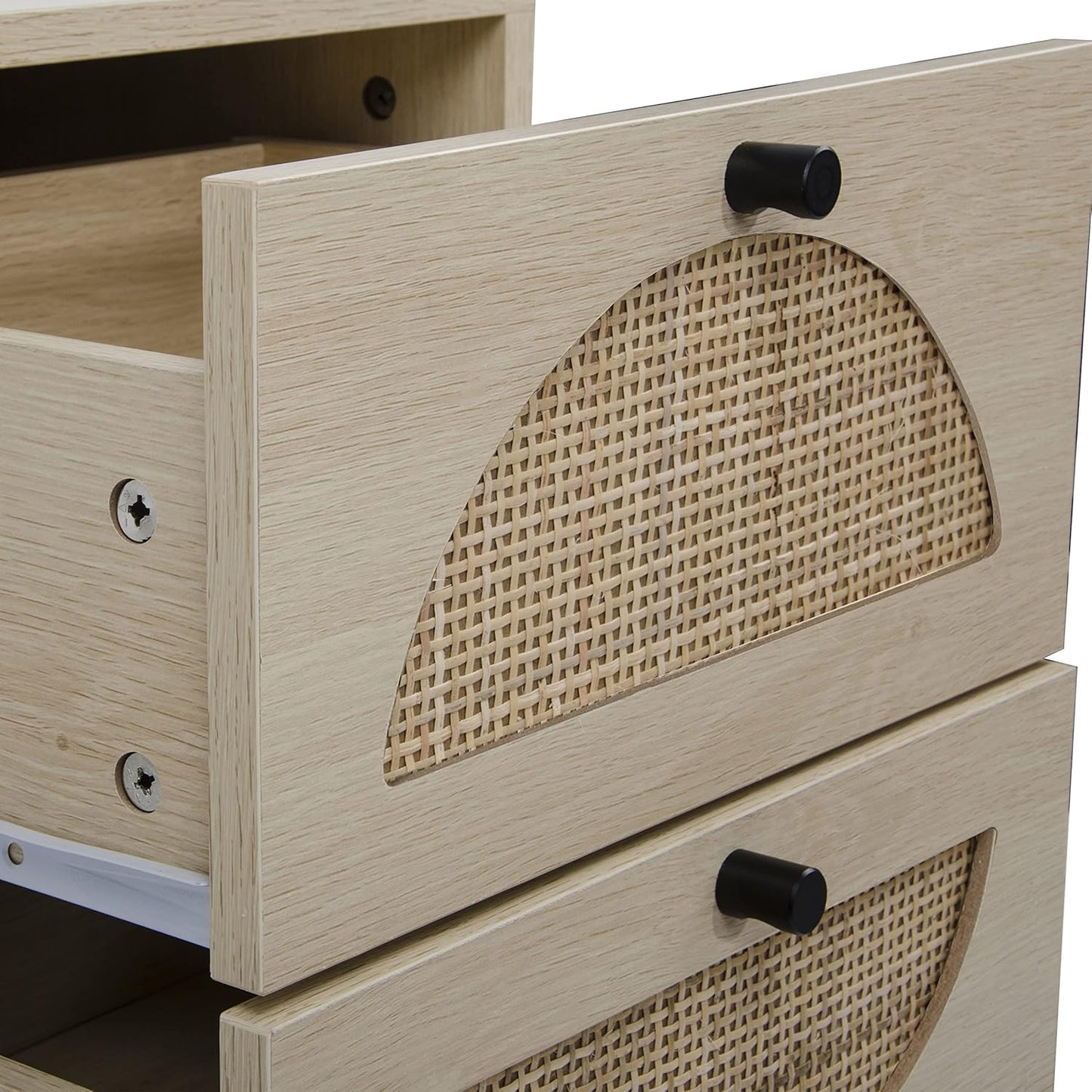 Modern Natural Nightstand with 2 Drawers Rattan Side Table Q405
