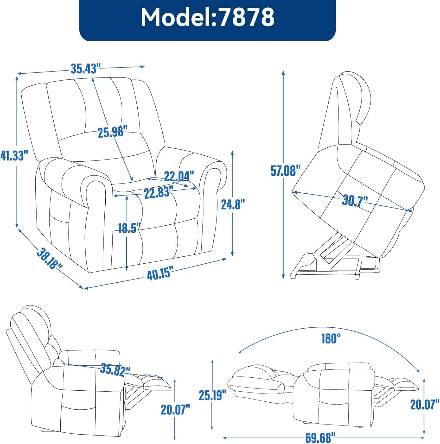 Power Lift Recliner Chair Heat Massage Dual Motor Genuine Leather Brown I78920