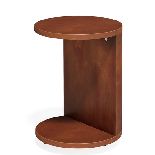 Tribesigns Solid Wood C-Shaped End Table, Set of 2, Walnut L691