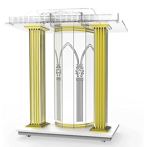 Acrylic Podium w/Casters Floor Standing Super Golden Luxury Podium Table Church Rolling Podium Conference Room Company Lectern Reception Desk